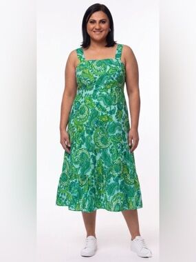 madison leigh Green Paisley Square-Neck Midi Dress
